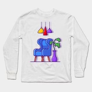 Sofa With Plant and Light Cartoon Long Sleeve T-Shirt